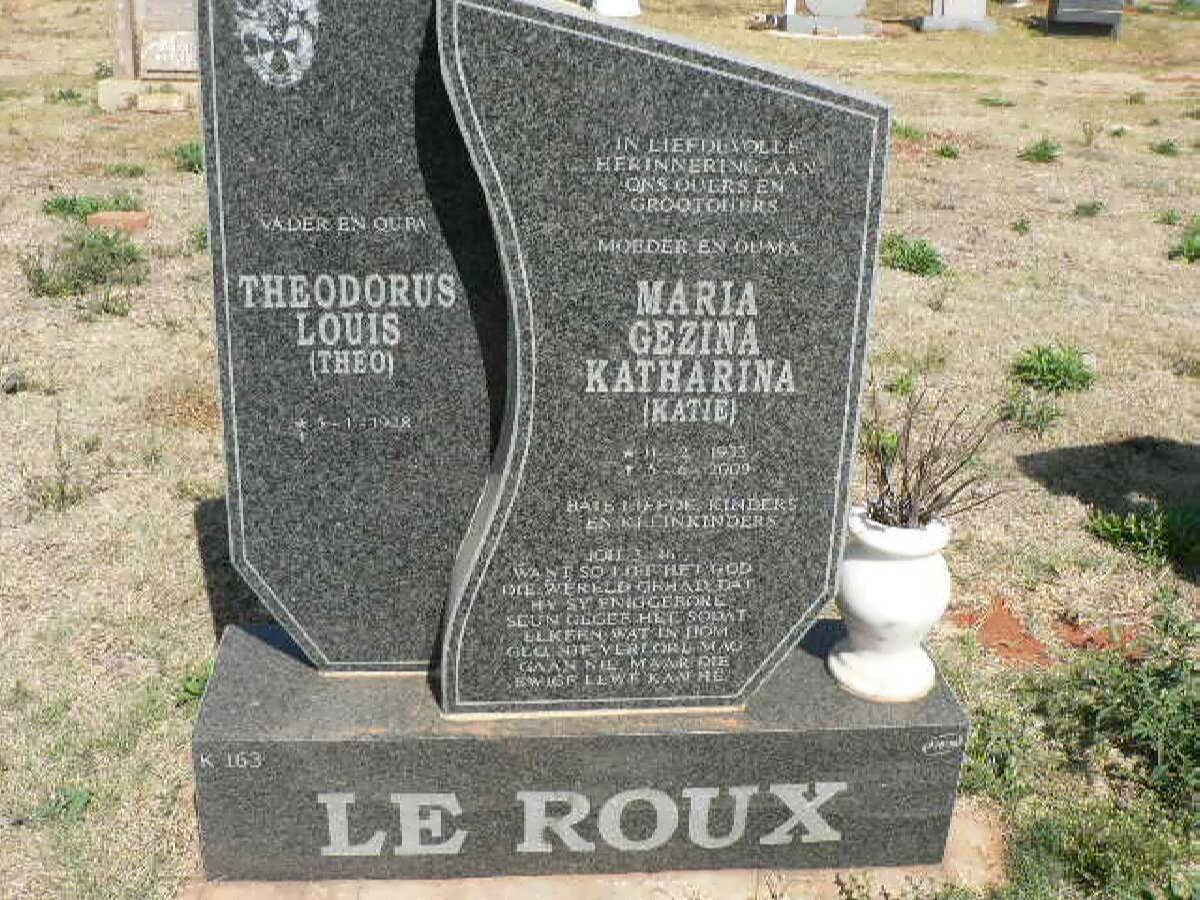 ROUX Theodorus Louis, le 19?8- &amp; Maria Gezina Katharina 1933-2009