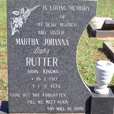 RUTTER Martha Johanna nee KINGMA 1917-1978