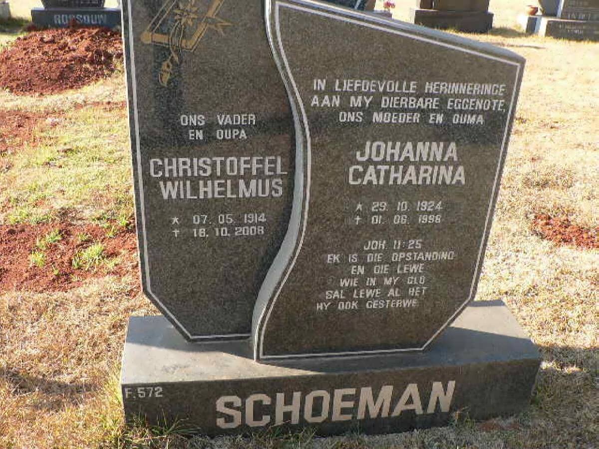 SCHOEMAN Christoffel Wilhelmus 1914-2008 &amp; Johanna Catharina 1924-1998