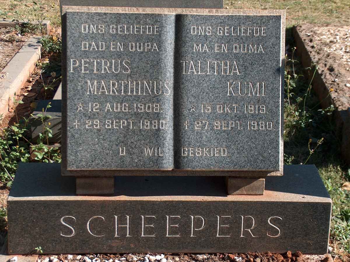 SCHEEPERS Petrus Marthinus 1908-1980 &amp; Talitha Kumi 1919-1980
