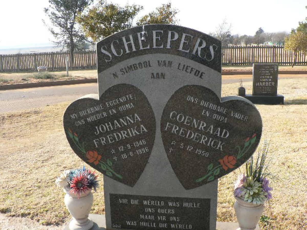SCHEEPERS Coenraad Frederick 1950- &amp; Johanna Fredrika 1946-1996