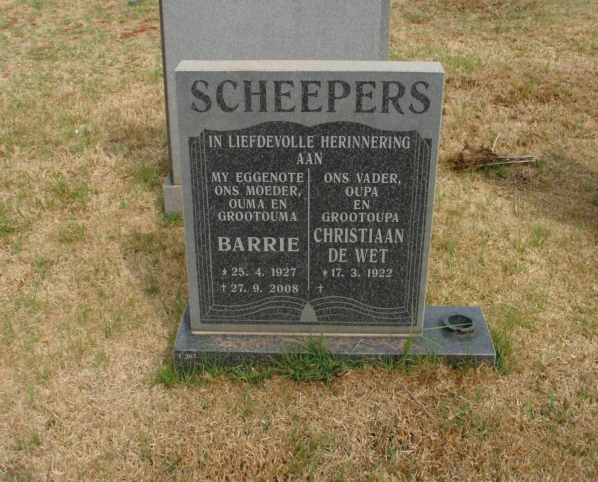 SCHEEPERS Christiaan De Wet 1922- &amp; Barrie 1927-2008