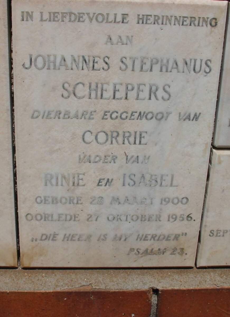 SCHEEPERS Johannes Stephanus 1900-1956