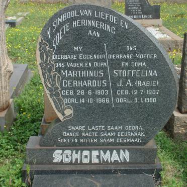 SCHOEMAN Marthinus Gerhardus 1903-1966 &amp; Stoffelina J.A. RABIE 1907-1980