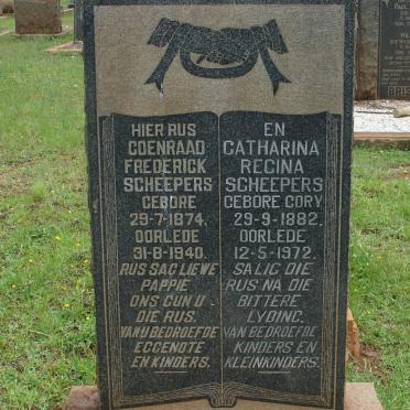 SCHEEPERS Coenraad Frederick  1874-1940 &amp; Catharina Regina CORY 1882-1972