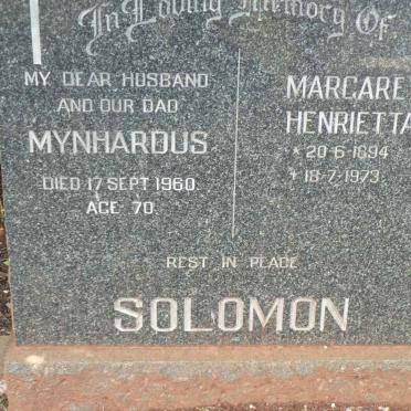SOLOMON Mynhardus -1960 &amp; Margaret Henrietta 1894-1973