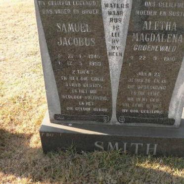 SMITH Samuel Jacobus 1945-1999 &amp; Aletha Magdalena GROENEWALD 1950-