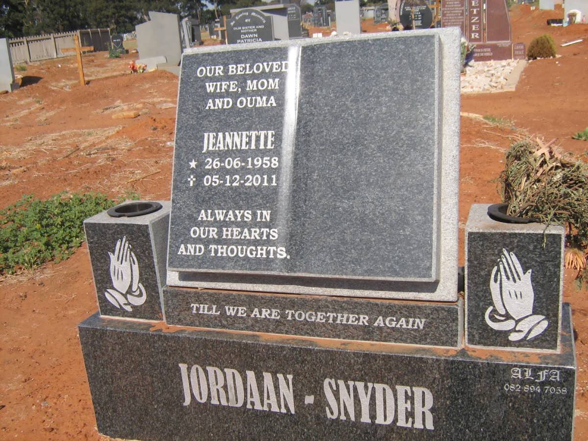 SNYDER Jeanette, Jordaan 1958-2011