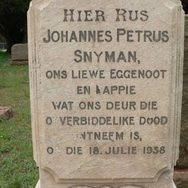 SNYMAN Johannes Petrus -1938 :: JOOSTE Paulus M. 1879-1959 :: JOOSTE Maria Magdelena 1884-1948