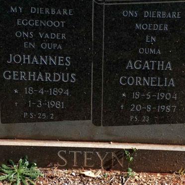 STEYN Johannes Gerhardus 1894-1981 &amp; Agatha Cornelia 1904-1987