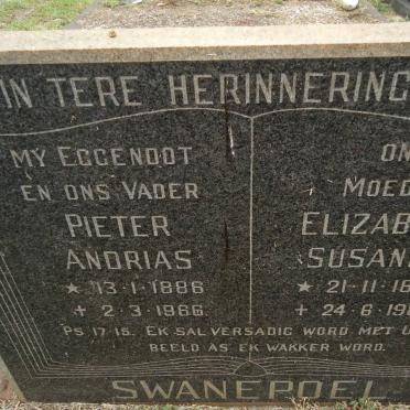 SWANEPOEL Pieter Andrias 1886-1966 &amp; Elizabeth Susanna 1890-1981
