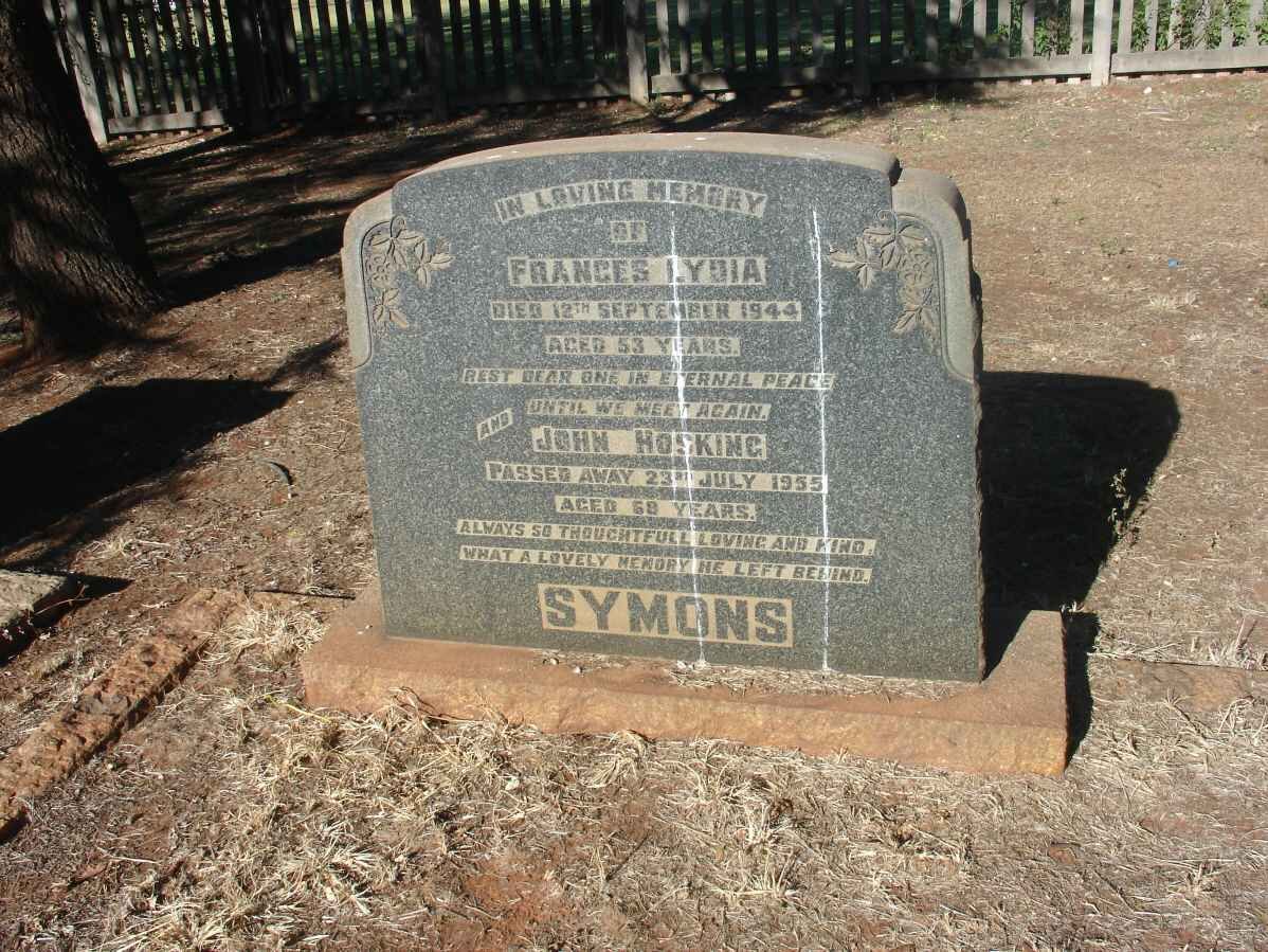 SYMONS John Hosking -1955 &amp; Frances Lydia -1944