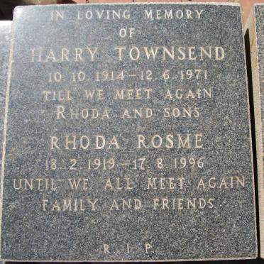 TOWNSEND Harry 1914-1971 &amp; Rhoda Rosme 1919-1996