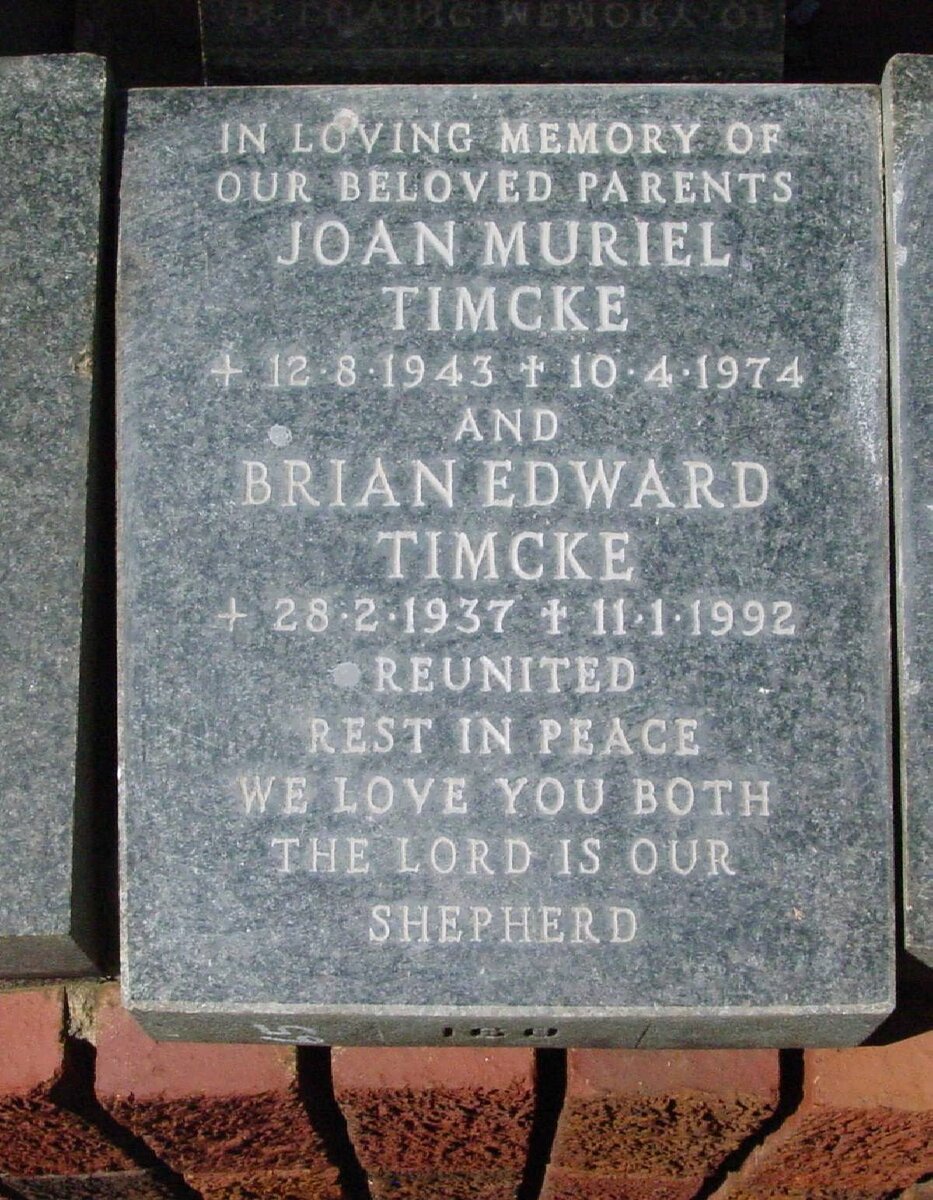 TIMCKE Brian Edward 1937-1992 &amp; Joan Muriel 1943-1974