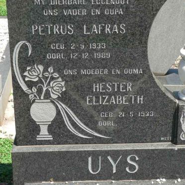 UYS Petrus Lafras 1933-1989 &amp; Hester Elizabeth 1933-