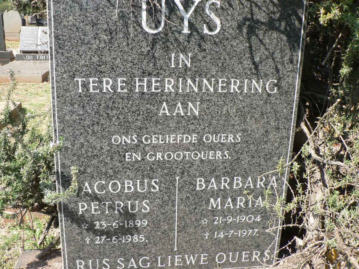 UYS Jacobus Petrus 1899-1985 &amp; Barbara Maria 1904-1977