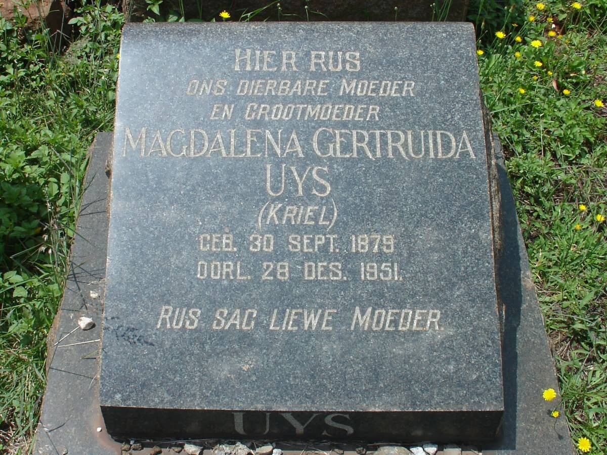UYS Magdalena Gertruida nee KRIEL 1879-1951