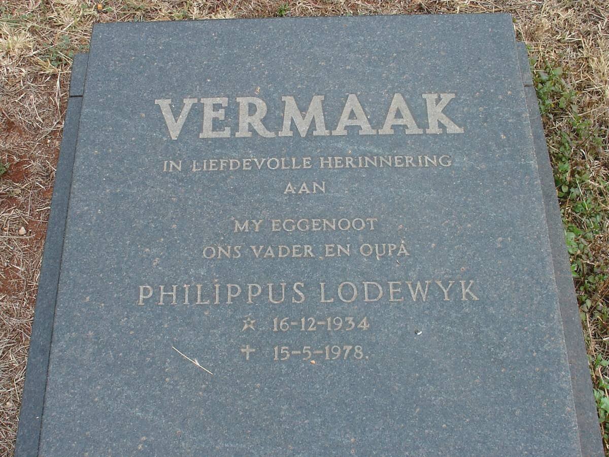 VERMAAK Philippus Lodewyk 1934-1978