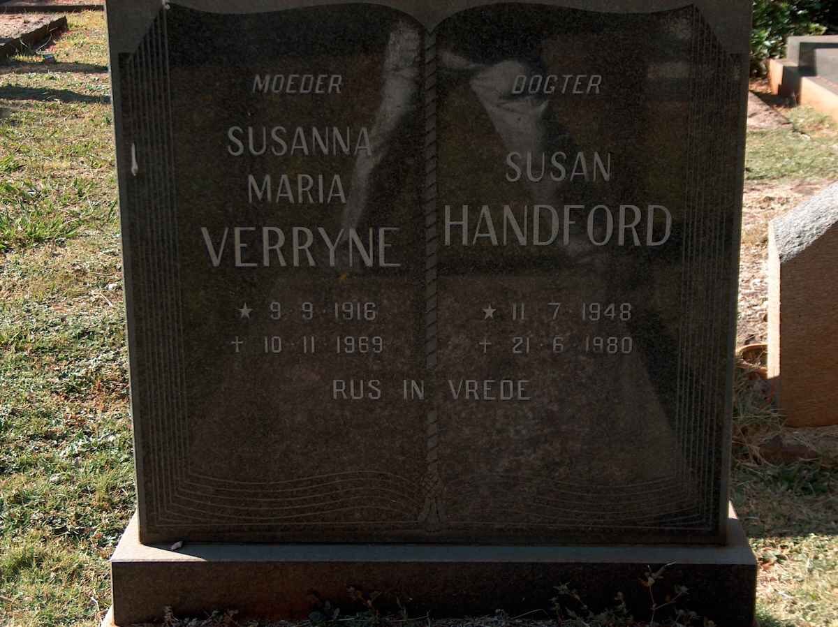 VERRYNE Susanna Maria 1916-1969 :: HANDFORD Susan 1948-1980