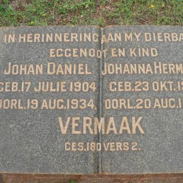 VERMAAK Johan Daniel 1904-1934 &amp; Johanna Hermiena 1933-1934