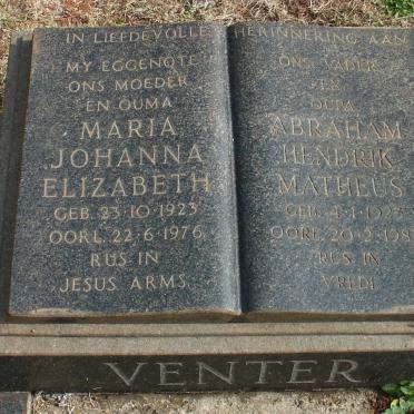 VENTER Abraham Hendrik Matheus 1923-1983 &amp; Maria Johanna Elizabeth 1923-1976