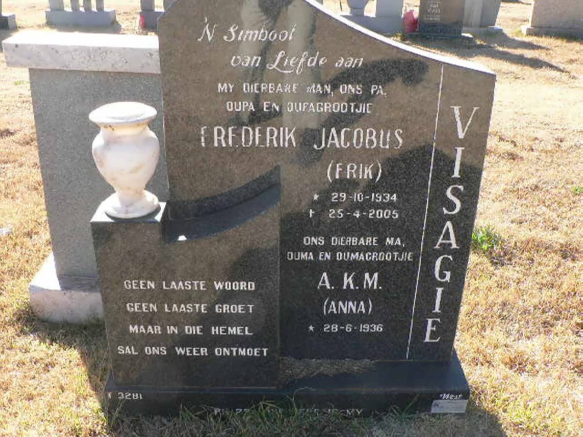 VISAGIE Frederik Jacobus 1934-2005 &amp; A.K.M. 1936-