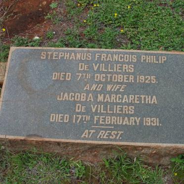 VILLIERS Stephanus Francois Philip, de -1925 &amp; Jacoba Margaretha -1931