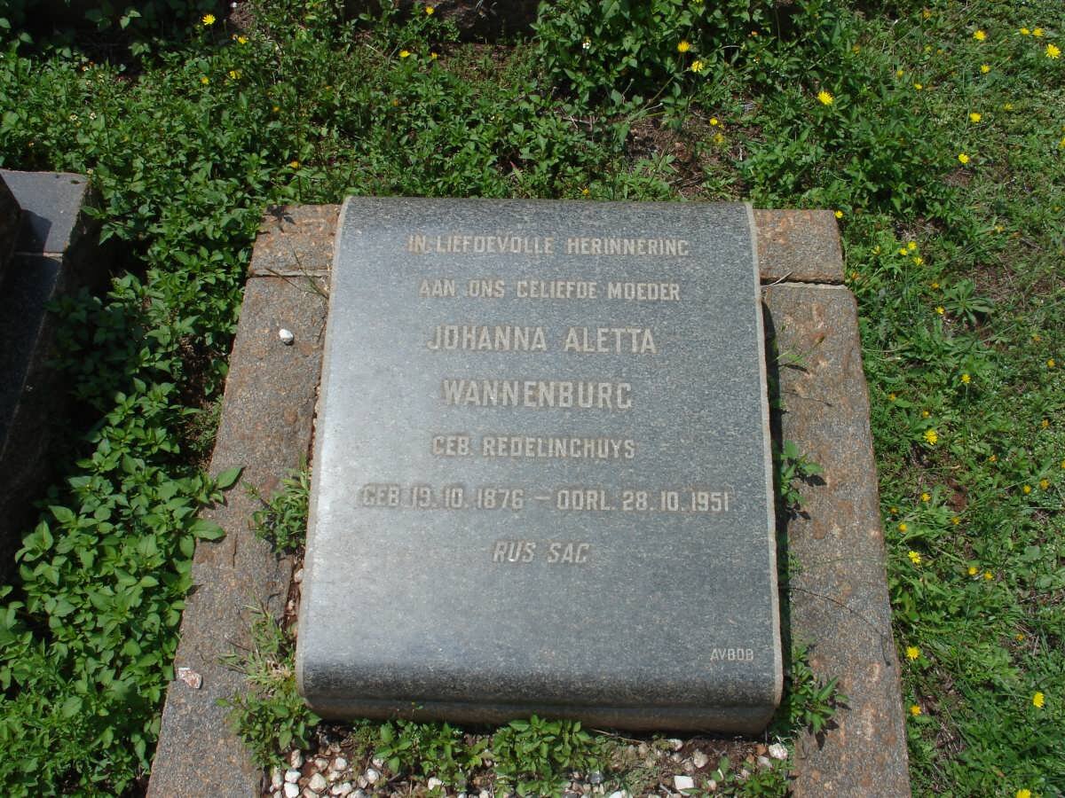 WANNEBURG Johanna Aletta nee REDELINGHUYS 1876-1951