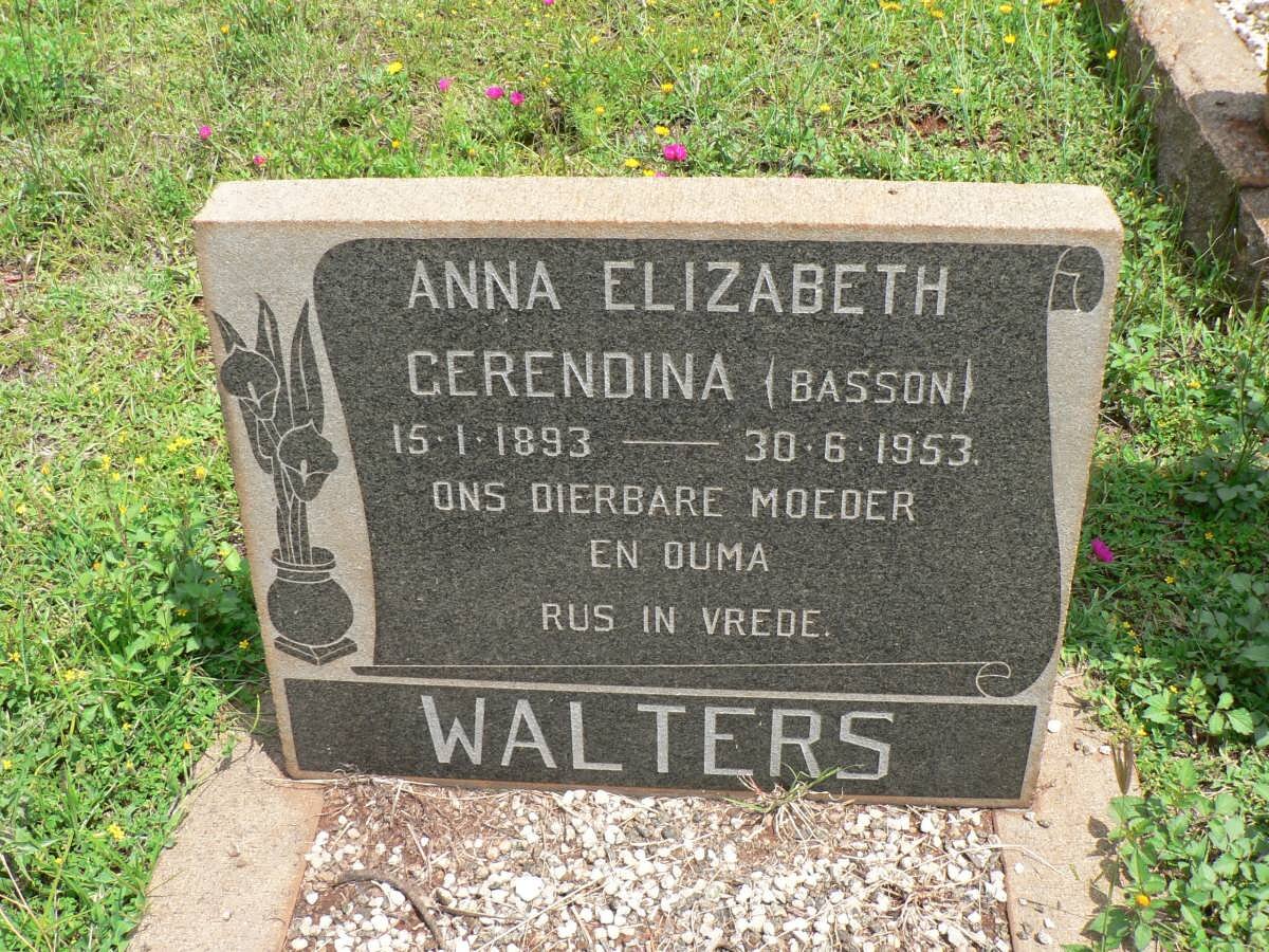 WALTERS Anna Elizabeth Gerendina nee BASSON 1893-1953