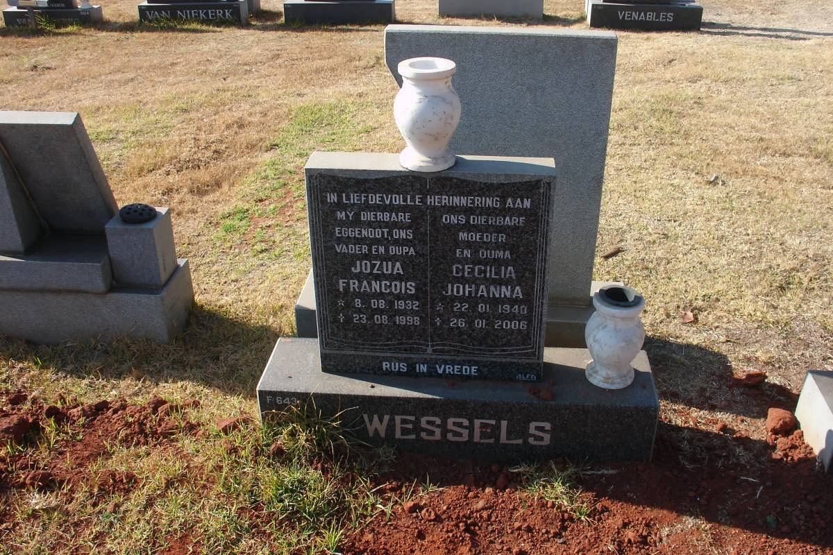 WESSELS Jozua Francois 1932-1998 &amp; Cecilia Johanna 1940-2006
