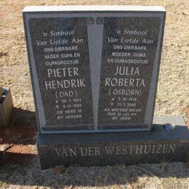 WESTHUIZEN Pieter Hendrik,van der 1921-1999 &amp; Julia Roberta OSBORN 1918-2005