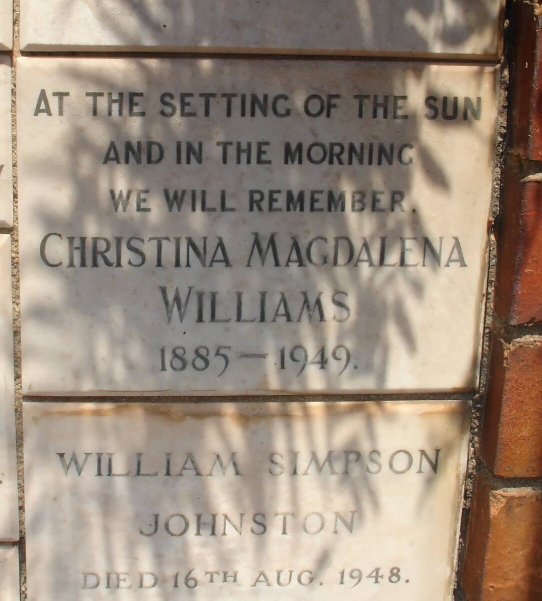 WILLIAMS Christina Magdalena 1885-1949 :: JOHNSTON William Simpson -1948