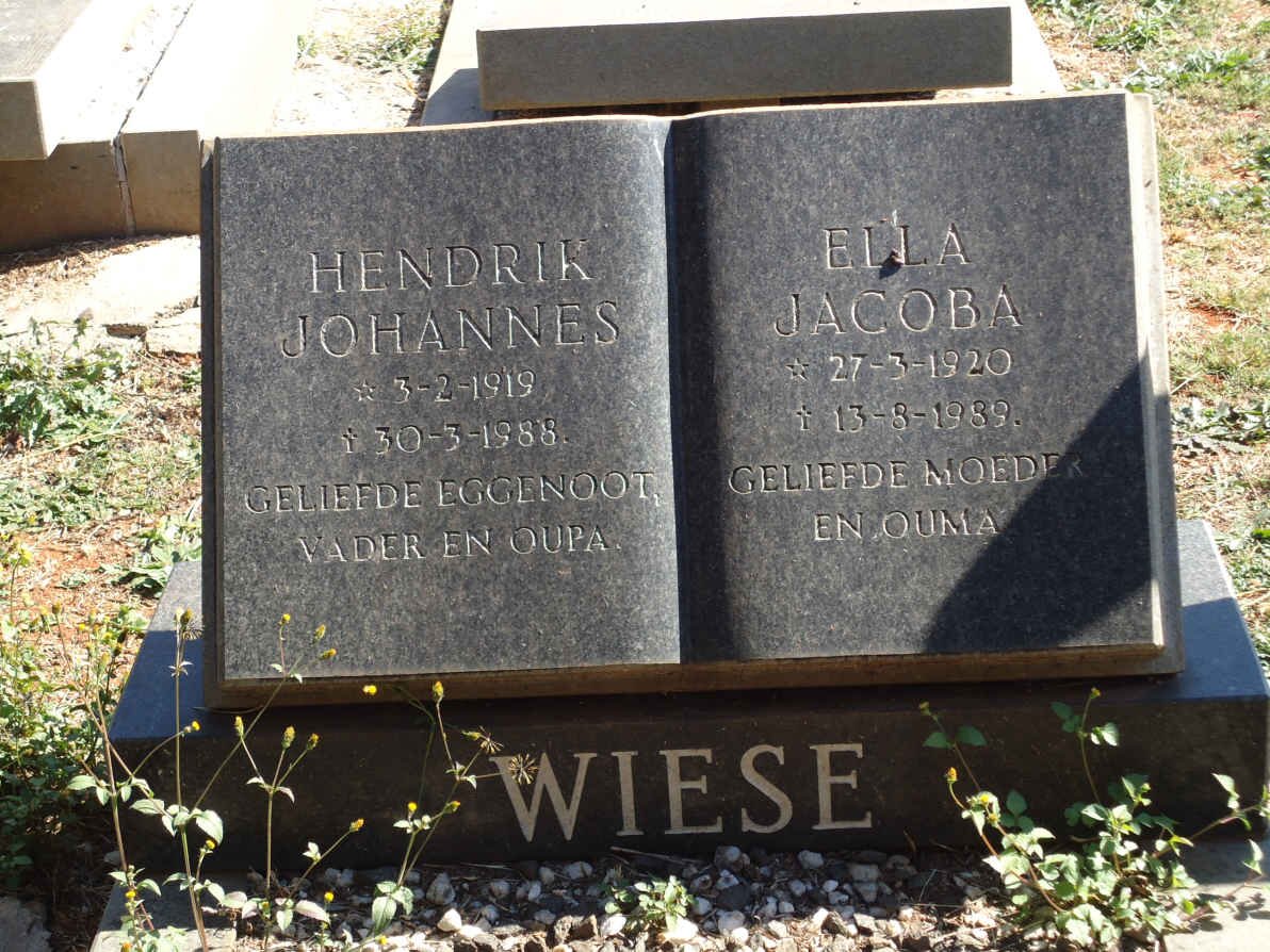 WIESE Hendrik Johannes 1919-1988 &amp; Ella Jacoba 1920-1989