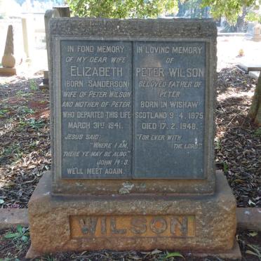 WILSON Peter 1875-1948 &amp; Elizabeth SANDERSON -1941