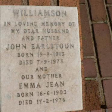 WILLIAMSON John Earlstoun 1913-1973 &amp; Emma Jean 1903-1976