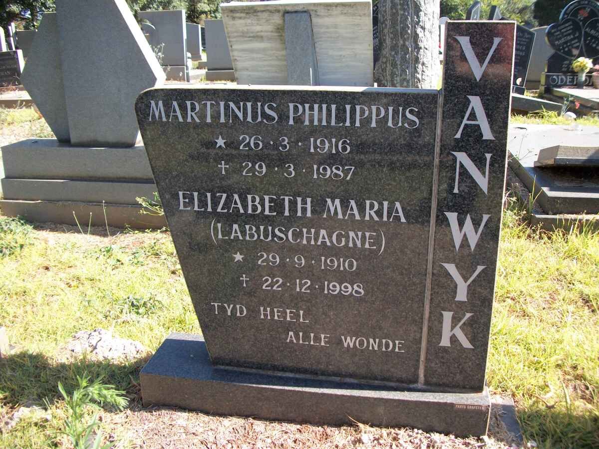 WYK Martinus Philippus, van 1916-1987 &amp; Elizabeth Maria LABUSCHAGNE 1910-1998