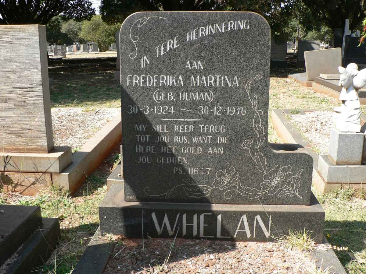 WHELAN Frederika Martina nee HUMAN 1924-1976