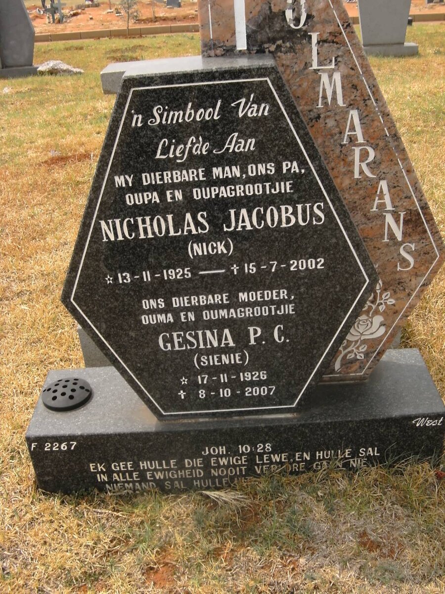 WOLMARANS Nicholas Jacobus 1925-2002 &amp; Gesina P.C. 1926-2007