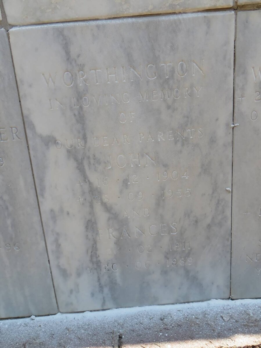 WORTHINGTON John 1904-1955 &amp; Frances 1911-1989