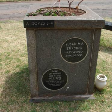 ZÜRCHER Susan M.P.1930-2005 :: V D MERWE Dirk 1937-2005