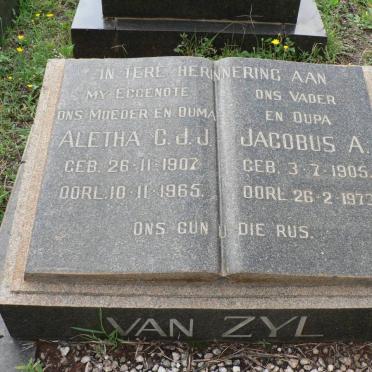 ZYL Jacobus A., van 1905-1973 &amp; Aletha C.J.J. 1907-1965