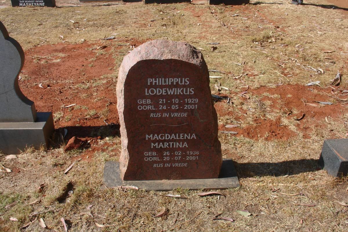 ? Philippus Lodewikus 1929-2001 &amp; Magdalena Martina 1936-2001