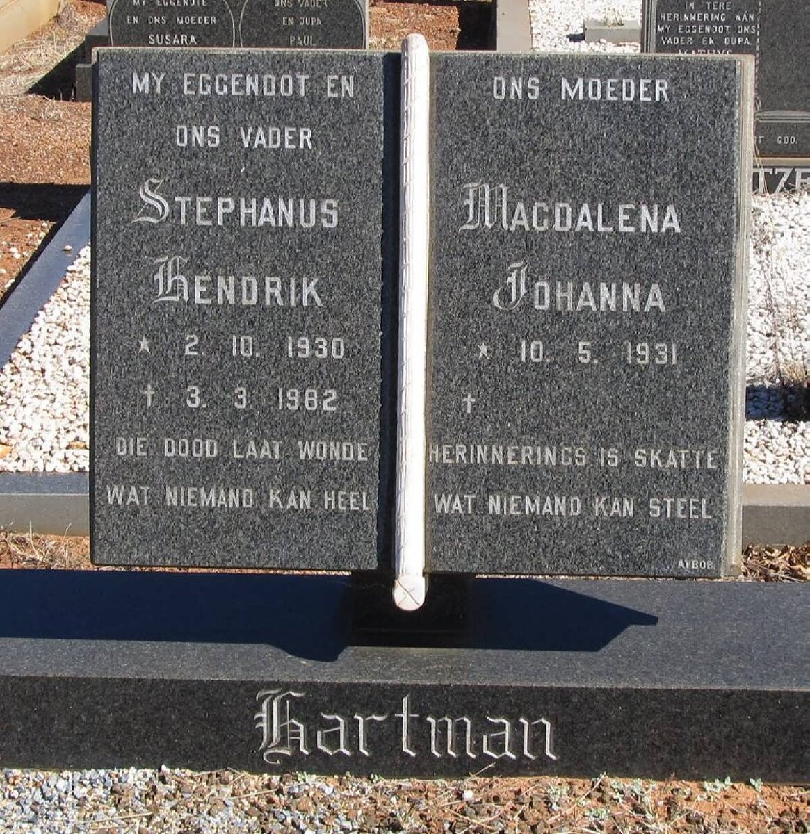 HARTMAN Stephanus Hendrik 1930-1982 &amp; Magdalena Johanna 1931-