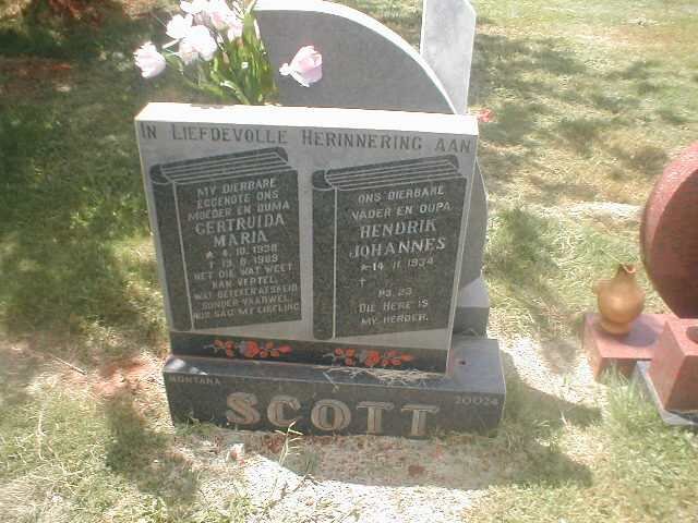 SCOTT Hendrik Johannes 1934-  &amp;  Gertruida Maria 1938-1989