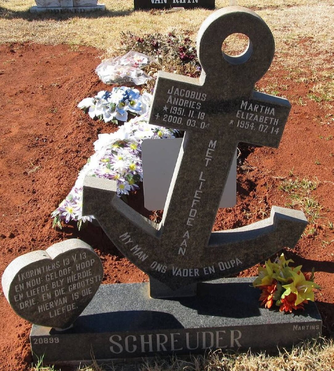 SCHREUDER Jacobus Andries 1951-2000 &amp; Martha Elizabeth 1914-