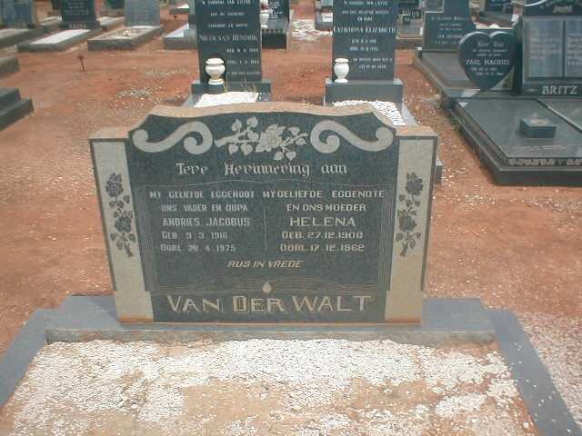 WALT Andries Jacobus, van der 1916-1975 &amp; Helena 1908-1962