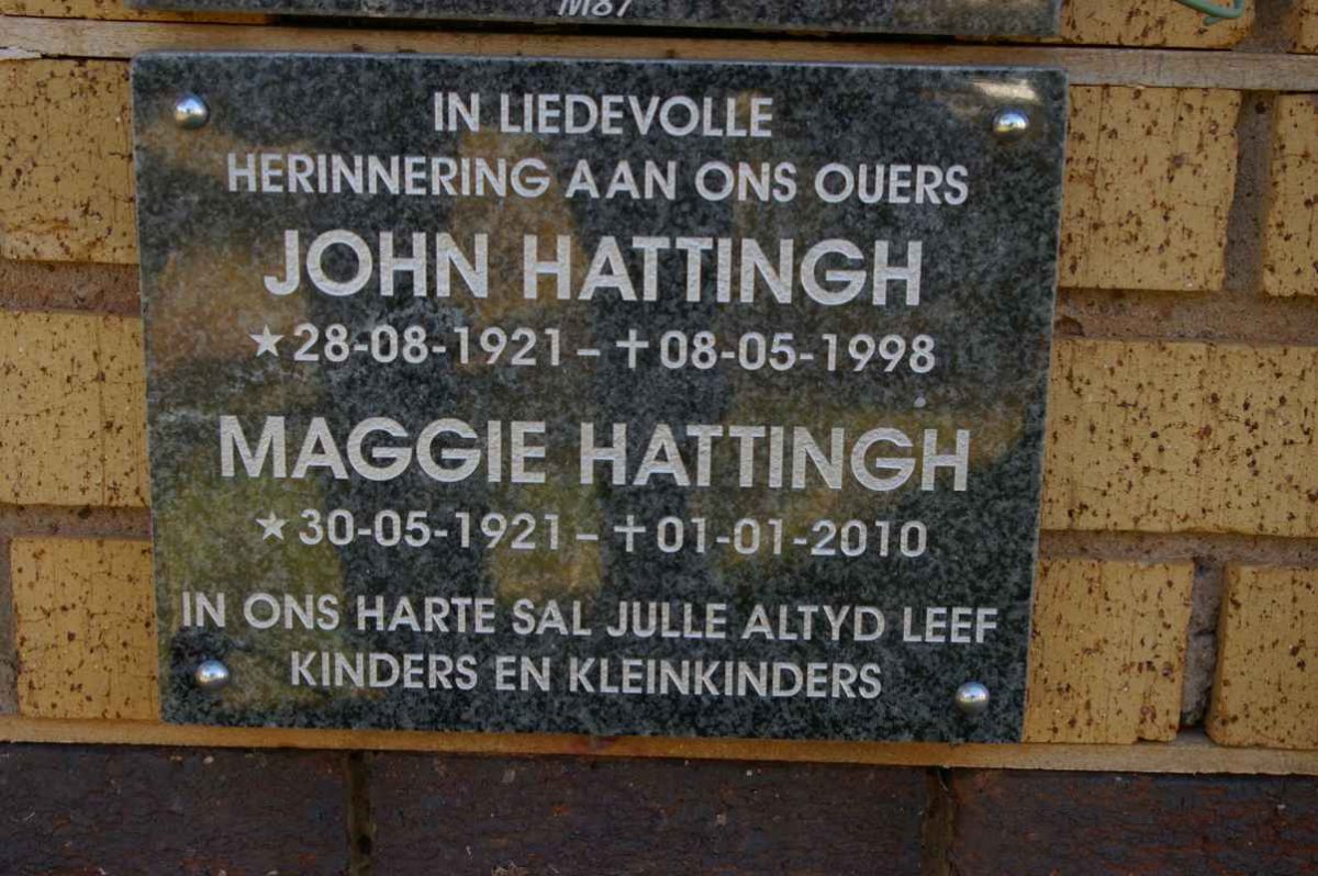 HATTINGH John 1921-1998 &amp; Maggie 1921-2010