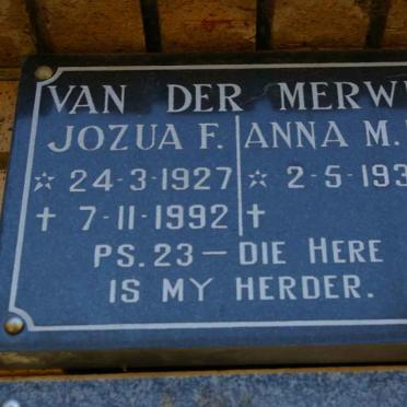 MERWE Jozua F., van der 1927-1992 &amp; Anna M.M. 1930-