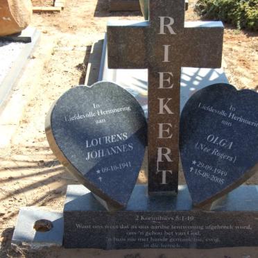 RIEKERT Lourens Johannes 1941- &amp; Olga ROGERS 1949-2005