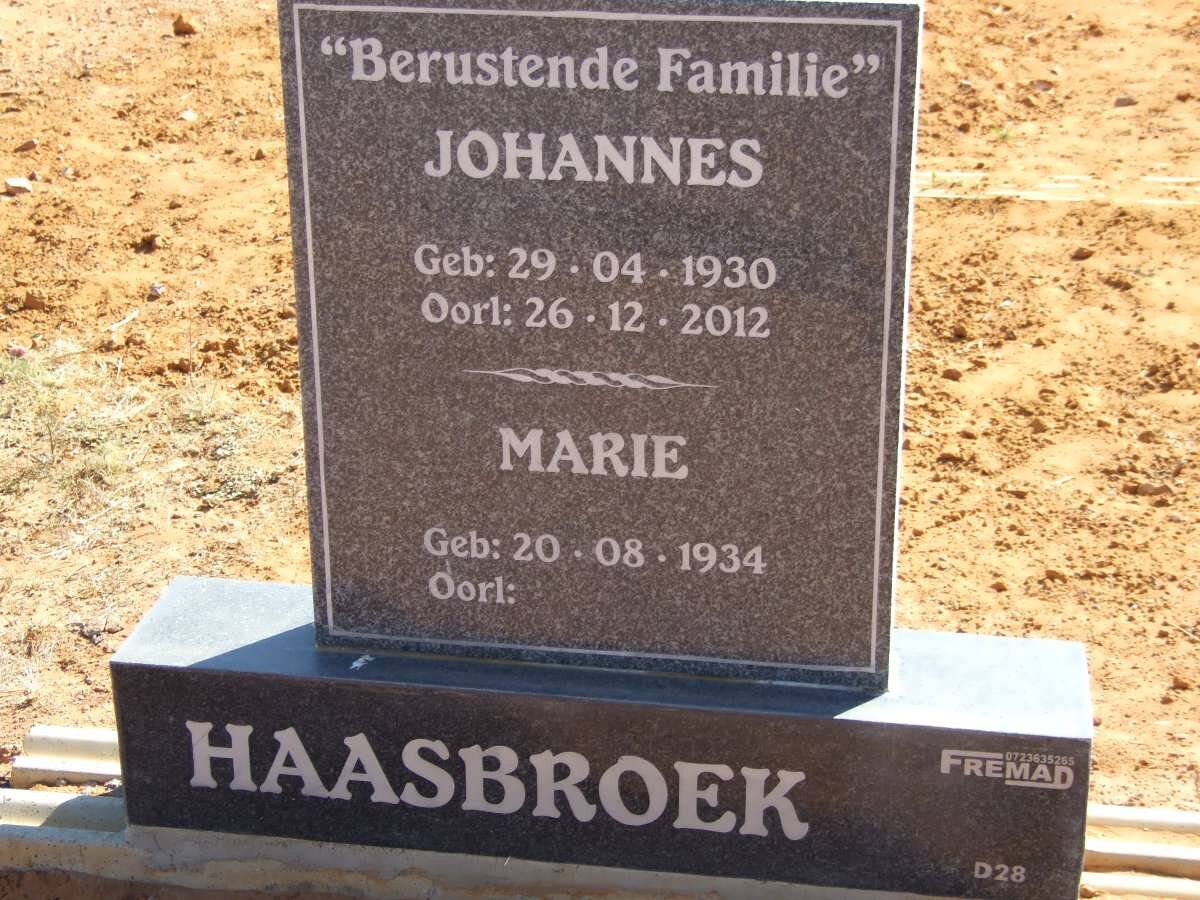 HAASBROEK Johannes 1930-2012 &amp; Marie 1934-